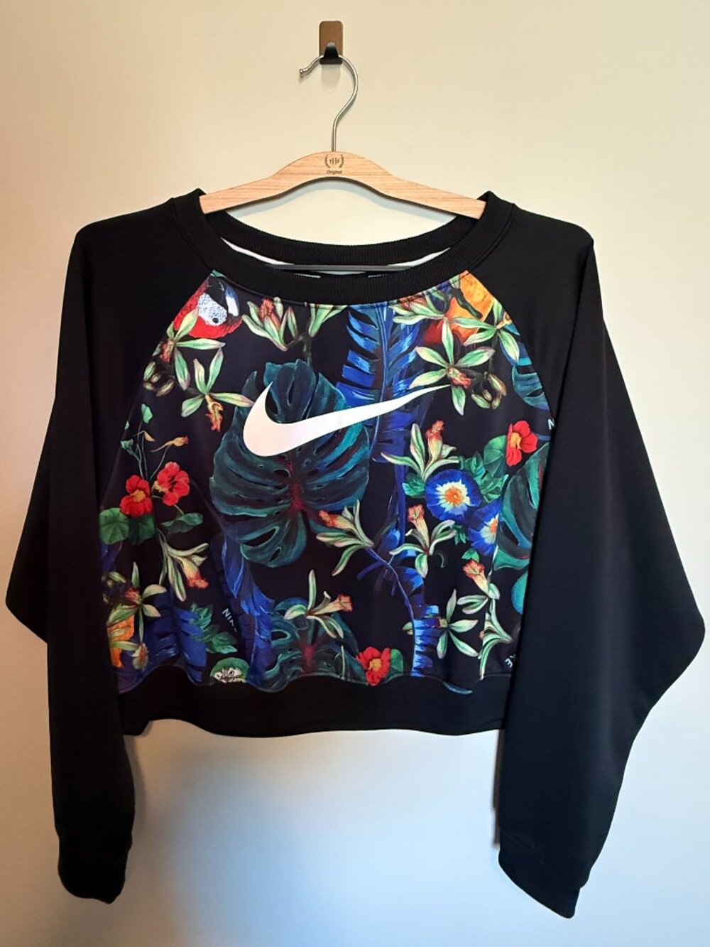 Nike Tropical Floral Cropped Sweatshirt Black Multicolor Size XL